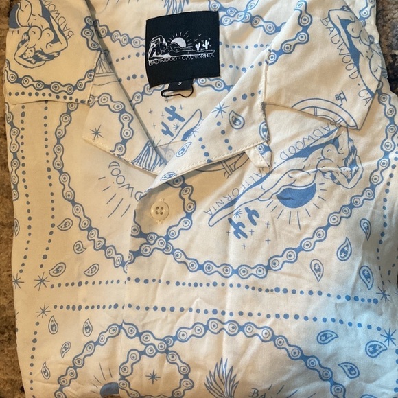 Badwood California streetwear art tattoo casual shirt sleeve button up pin up S